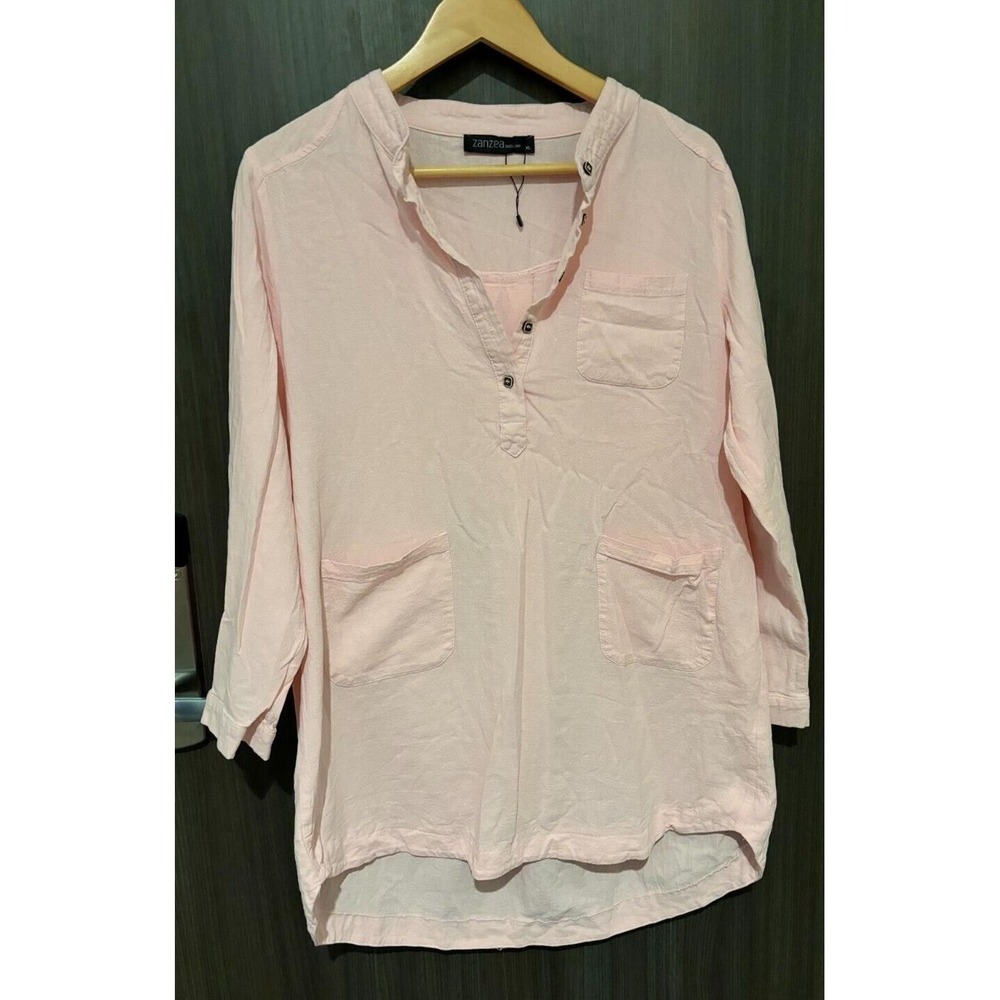 Zanzea Gauzy Shirt Women's XL Pink 100% Cotton Pleated Long Sleeve Pockets